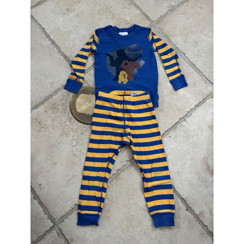 HANNA ANDERSSON Star Wars Blue/Yellow Striped Organic Long pajamas, Size 90 (3)